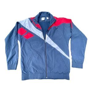Reebok Mens Nylon Track Top Jacket Hype Sweatshirt Big Logo Navy Blue Red White